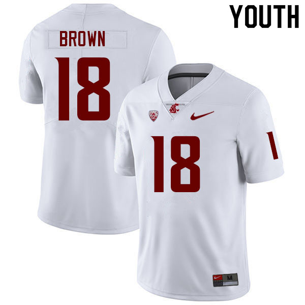 Youth #18 Emmett Brown Washington State Cougars College Football Jerseys Sale-White - Click Image to Close